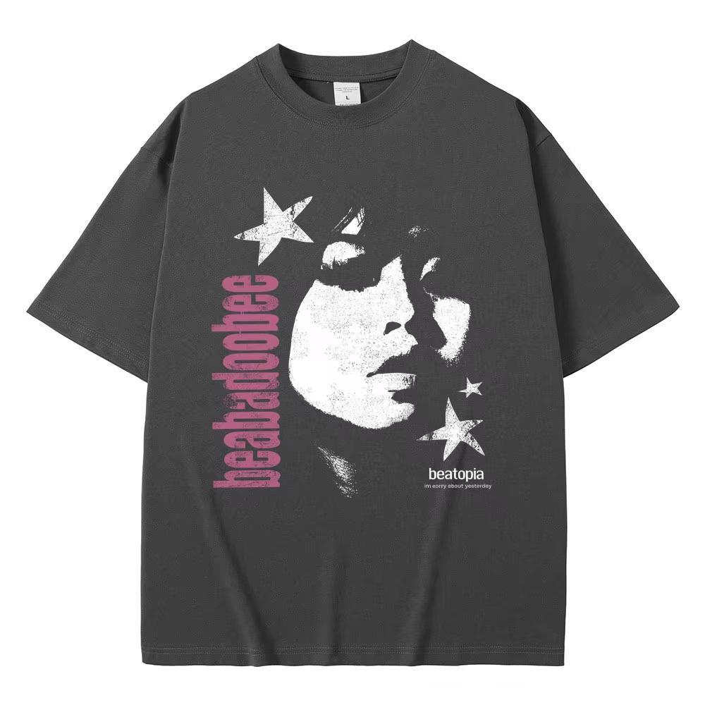 Beabadoobee Gesicht Grafikdruck Unisex Hip-Hop Mode Pop-Musik Lässig Reines Kurzarm Streetwear Kurzarm Damen und Herren T-Shirt