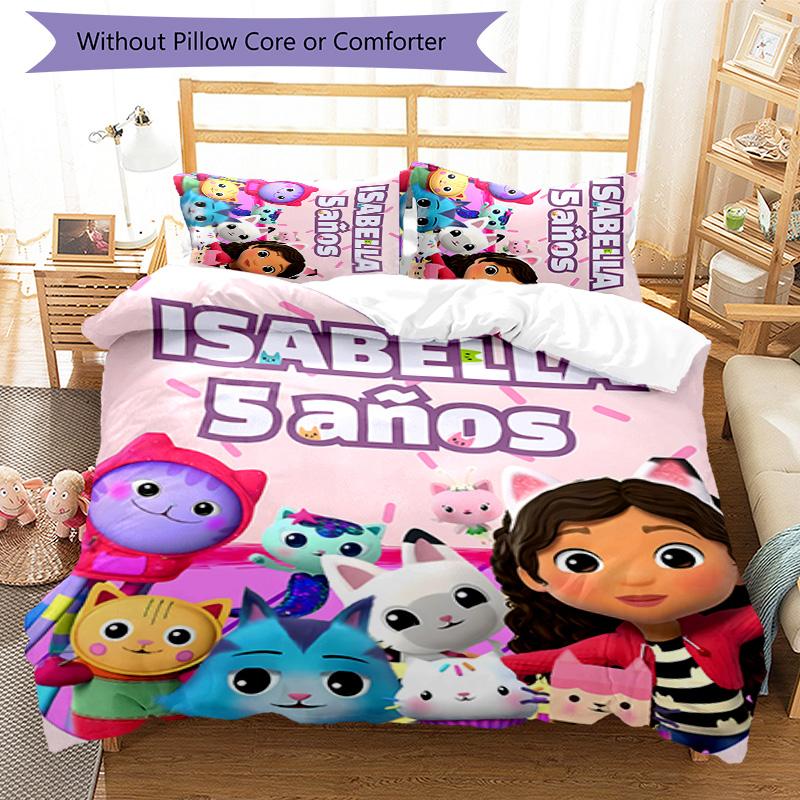 3pcs Gabby's Dollhouse pattern bedding set duvet cover set includes duvet cover &pillowcases, perfect all season bedroom decoration & gift