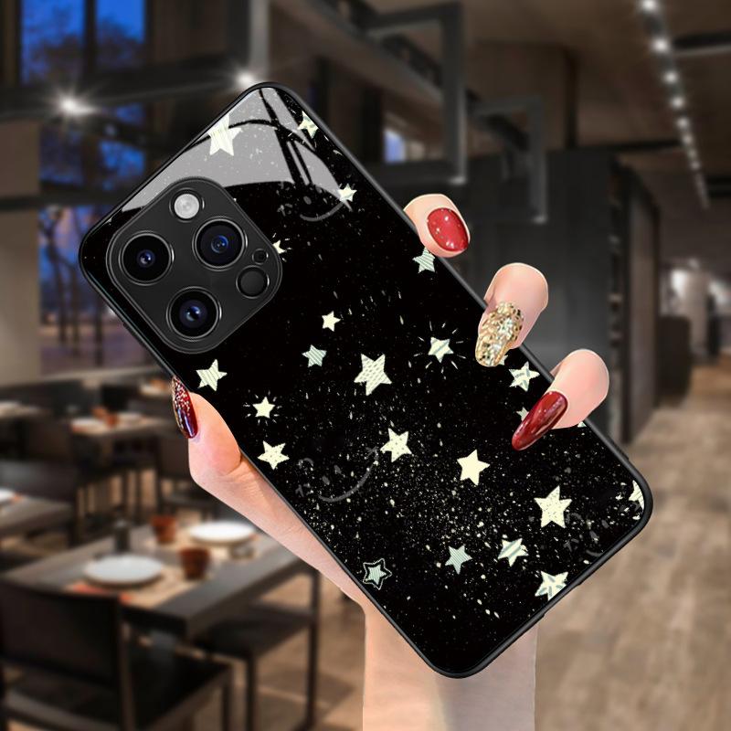 Fashion Ins Full Screen Star Suitable for Apple 13 Mobile Phone Case Iphone17 Glass Case 15pro Hard Case Protective Case