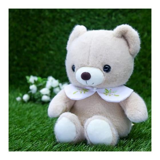 Take-off Baby Bear Drop Retro Pastel Bear with Cute Flower Embroidery on Collar, S Size, Beige, with Music Box