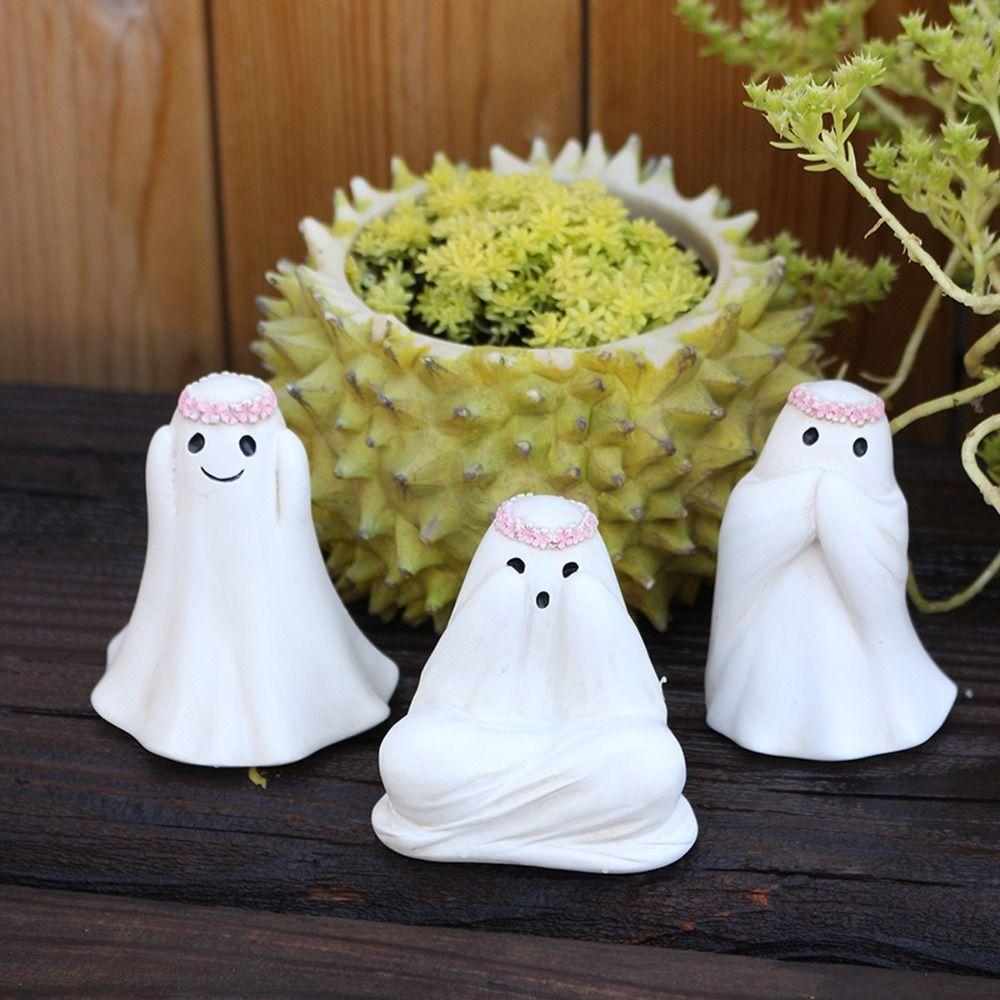 3pcs Resin Halloween Ghost Decor Set Cute Ghost Art Sculpture Ghost Statue  Fish Pond