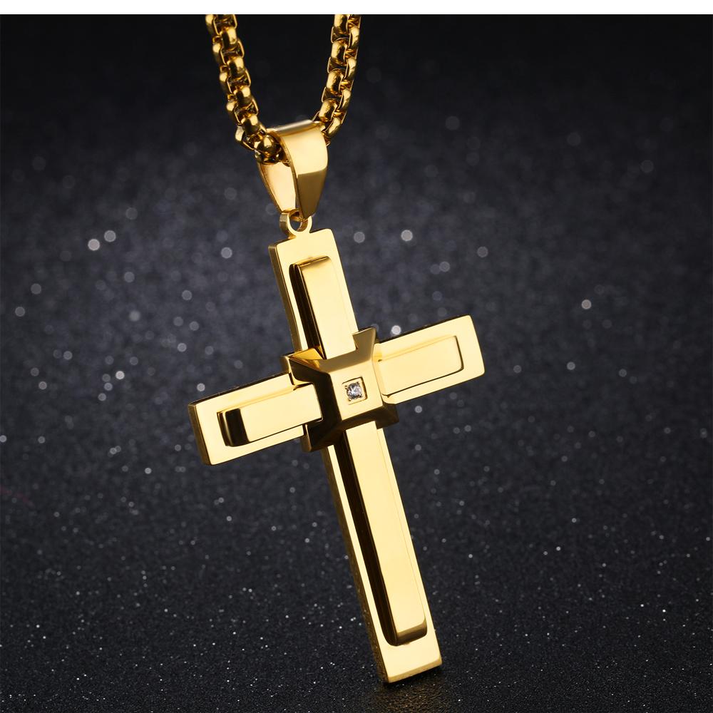 Klassischer Kreuzanhänger Männlich Edelstahl Lange Kette Persönlichkeit Christliches Jesuskreuz Halsketten Für Männer Gebetsschmuck