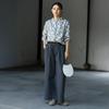 Johnature Women Vintage Straight Pants Solid Color Elastic Waist Trousers Autumn Pockets Soft Long Pants