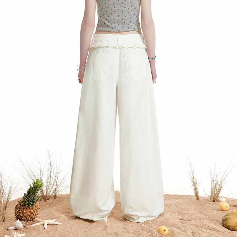 UNIFREE Korean Style Ruffle Hem Wide-Leg Pants