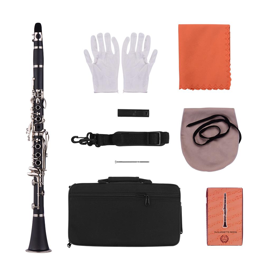 ABS 17 Key Clarinet Bb Flat with Carry Case Gloves Cleaning Cloth Mini Screwdriver Reed Case 10pcs Reeds Woodwind
