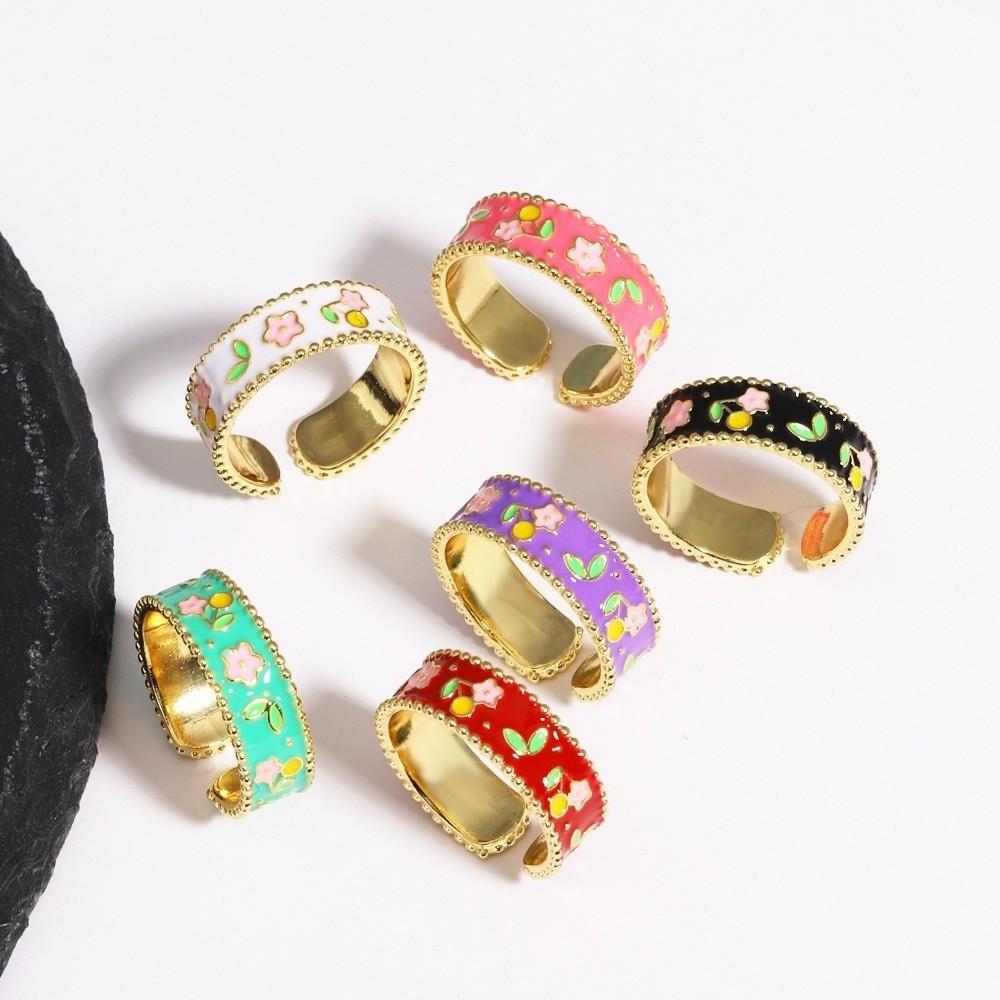 Vielseitiger Floraler Offener Ring Öl-Tropfen Vintage Schmuck Neuer Emaille Ring Geschenk