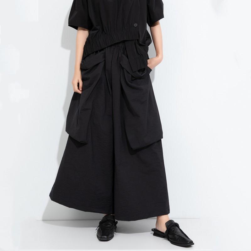 plus size Vintage black Summer High Waist wide leg Pants Women Loose Casual Trousers