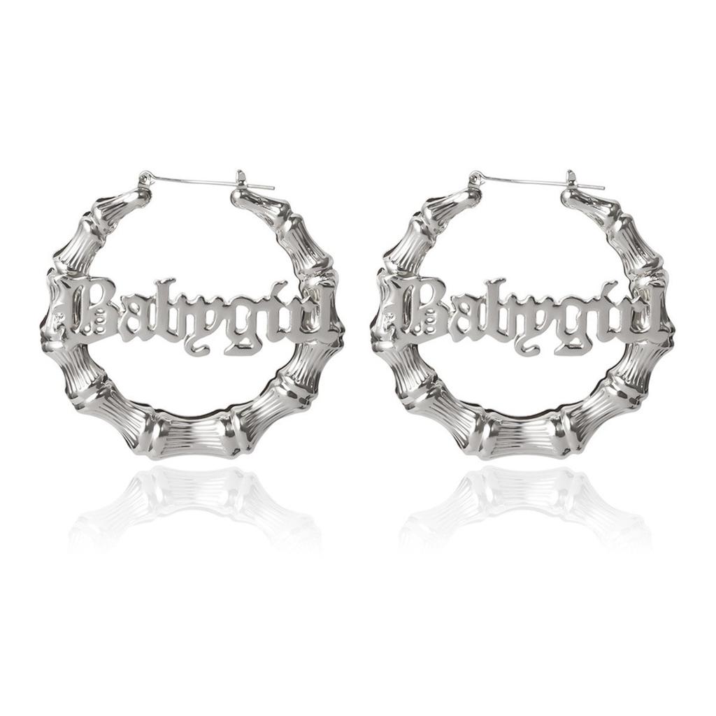 Hip Hop Punk Round Bamboo Earrings Creative Pockmarked Peach Heart Baby Letter Stud Earrings