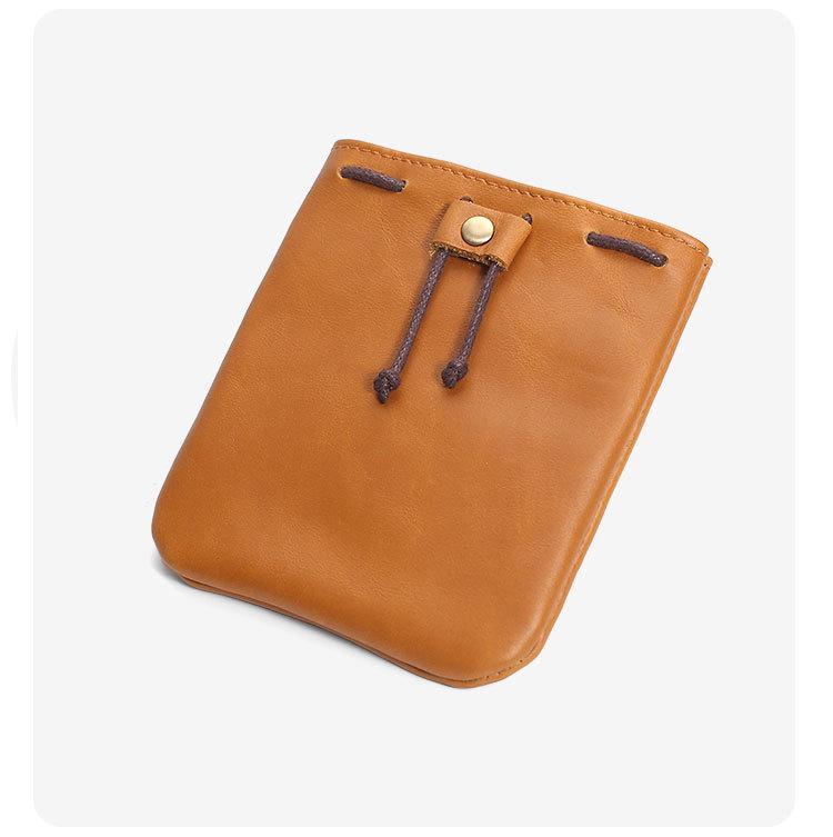 Vintage Genuine Leather Cowhide Coin Purse & Earphone Storage Drawstring Bag