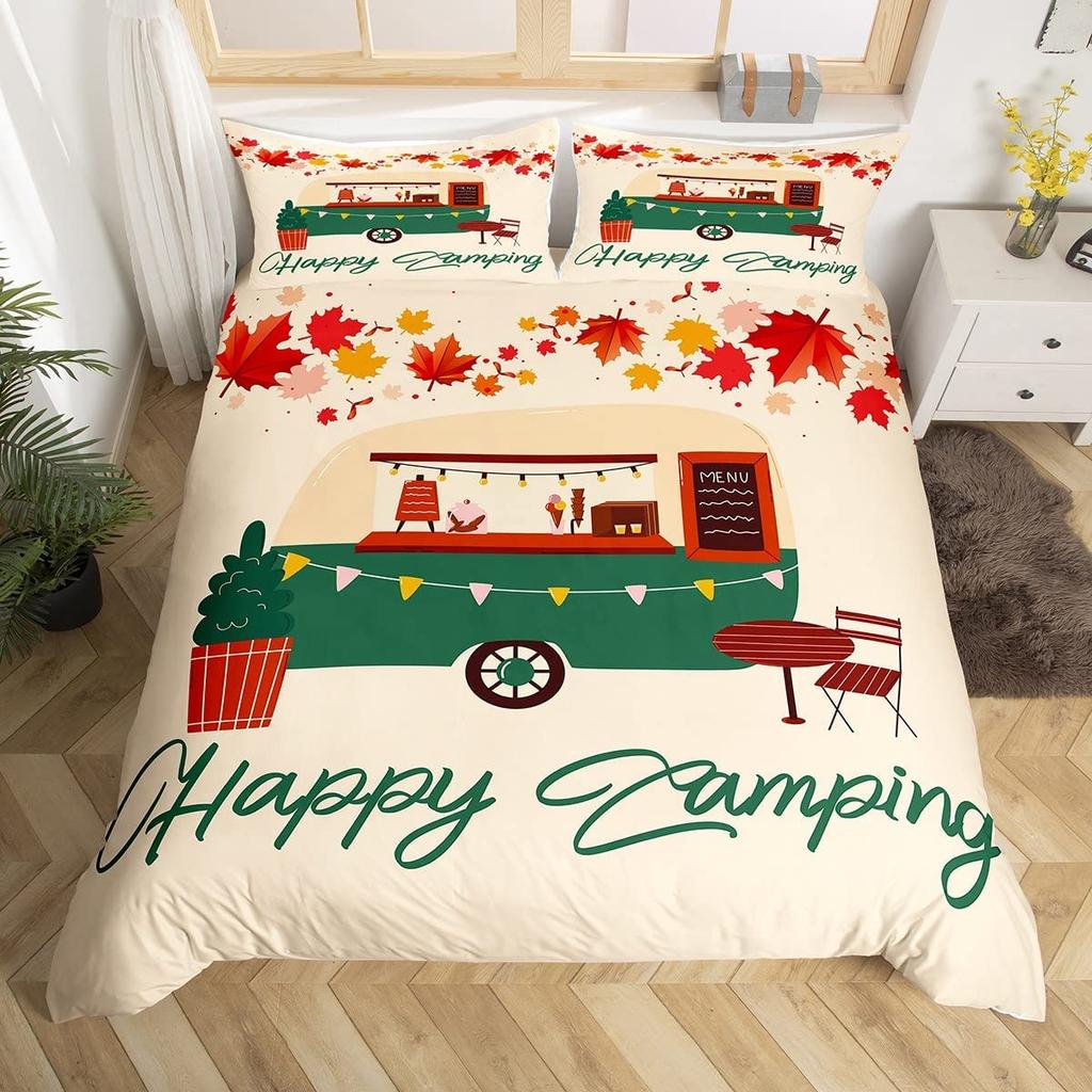 Rustikales Bauernhaus Camper Bettbezug King für Junge Mädchen Blume Happy Camping Bettwäscheset Weltraum Stern Glitzer Galaxie Bettdeckenbezug
