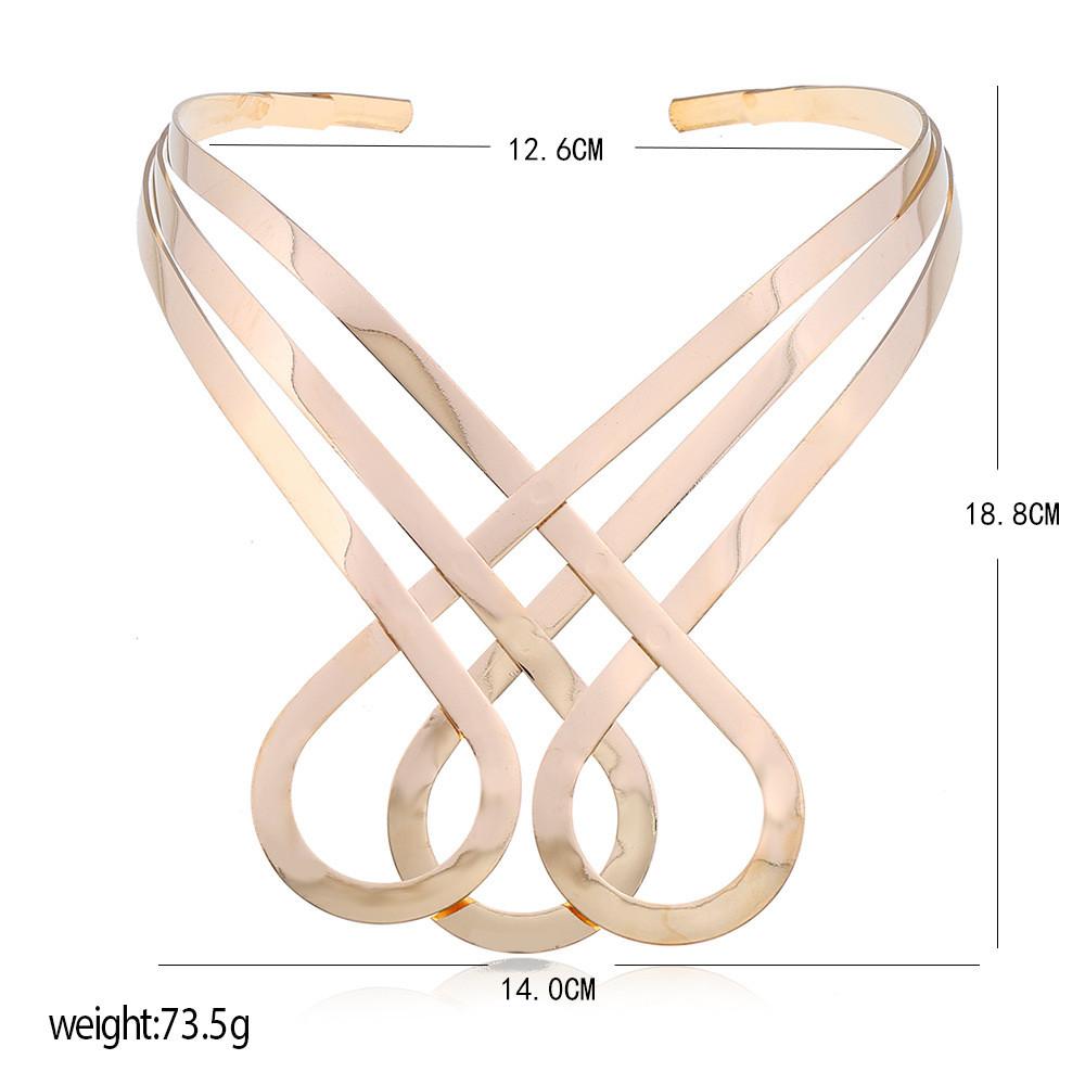 Geometric Metal Choker Necklace With Water Wave Chain For Punk Fashion Enthusiasts