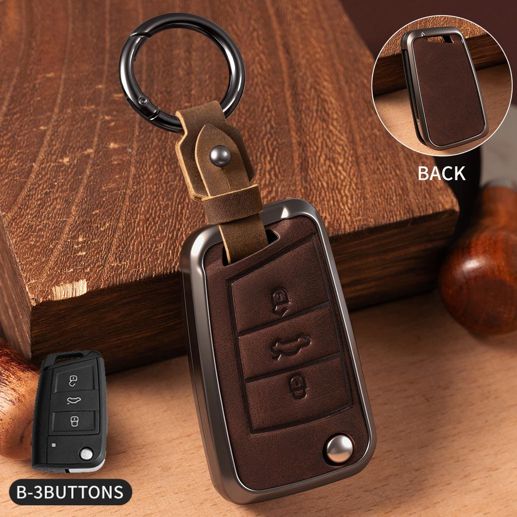 Car Zinc Alloy Flip Key Case Cover Holder For Volkswagen VW Golf 7 For Skoda A5 Fabia A7 Kodiaq Karoq Key Chain