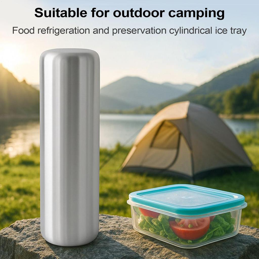 Bärbara Rostfria Stål Isbitar Cylinder Isförpackningar Kylare Snabbfrysning Metall Frysfack För Kaffe Kök L Isförpackningar