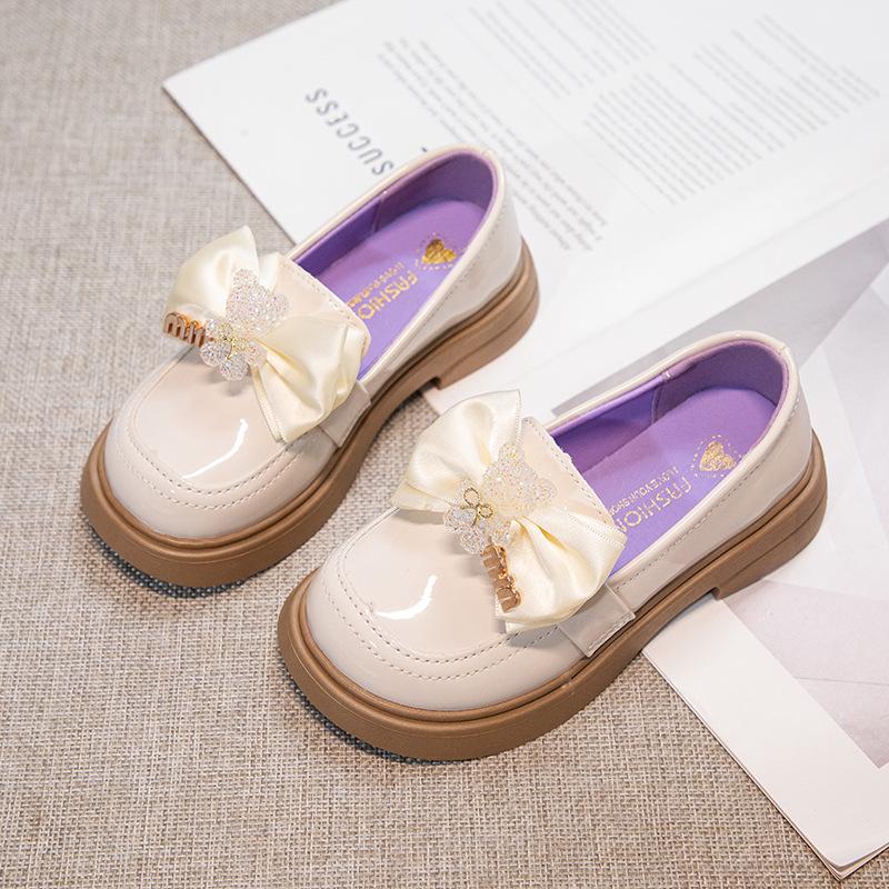 

New Spring and Autumn Girls Princess Shoes Comfortable Soft Sole British Style Performance Dance Leather Shoes 36 бежевый