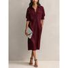 QICED Fashion Summer Spring Solid Color Print V-Neck Casual Dresses