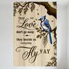 Wooden Planks Background Blue Jay Tree Branch Metal Tin Sign 'Those We Love Don't Go Away' Inspirational Quote Wall Art Decor Fo