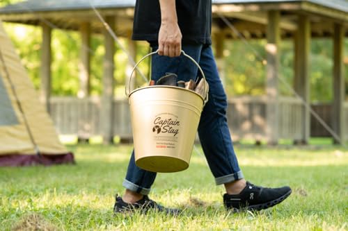 Captain Stag Outdoor Bucket CS Tin Bucket 10L with Wooden Handle, Khaki, UM-1621