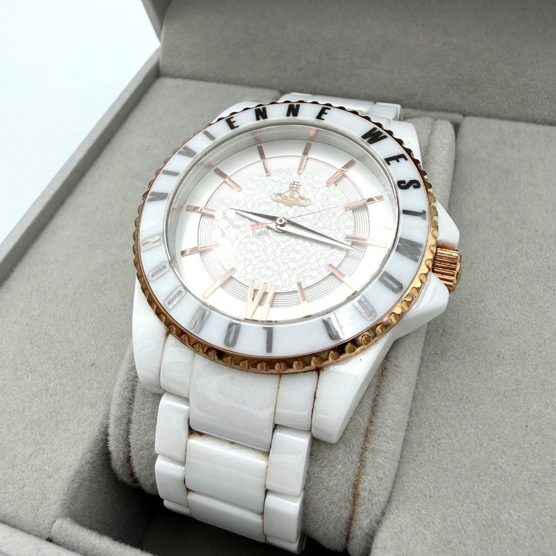 Used Vivienne Westwood White Gold Orb Watch Ceramic with Box