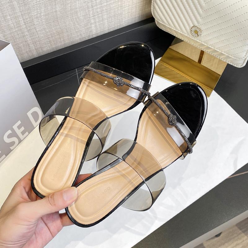 

Туфли на высоком каблуке с круглым носком и прозрачными стразами, сандалии на одном ремешке, новая обувь, сексуальные шлепанцы, сандалии для женщин 40