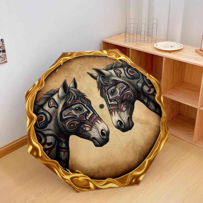 

1 PC Automatic Folding Umbrella - Cartoon horse Pattern, Portable & Foldable Design with 8 Ribs, Christmas Birthday Gifts