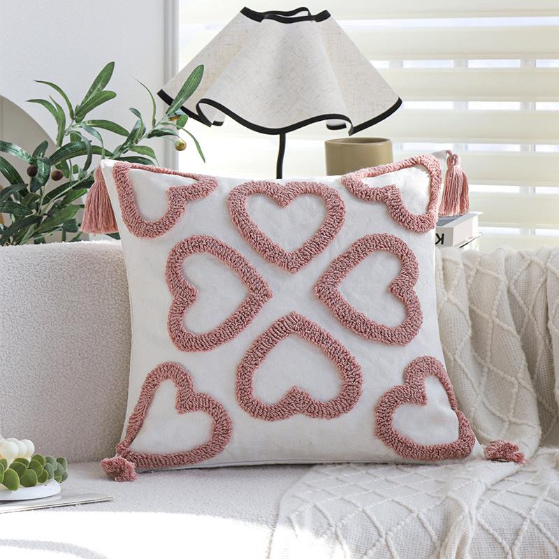 

Ins Pink Tufted Pillow Girly Heart Pillow Case Living Room Sofa Bed Cushion Hotel Bay Window Soft Decoration 45 * 45Cm [Pillowcase only]