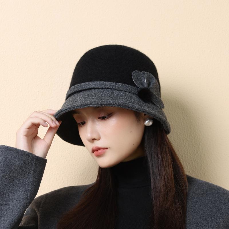 Women's Winter Wool Felt Fisherman Hat – Warm, Ear-Protecting Bucket Style for Large Heads, Slim Face Design