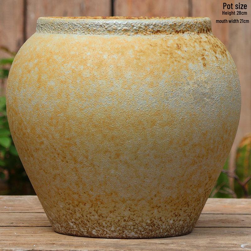 Retro White Coarse Pottery Jar - Large Bougainvillea Bamboo Turtle Back Flower Pot