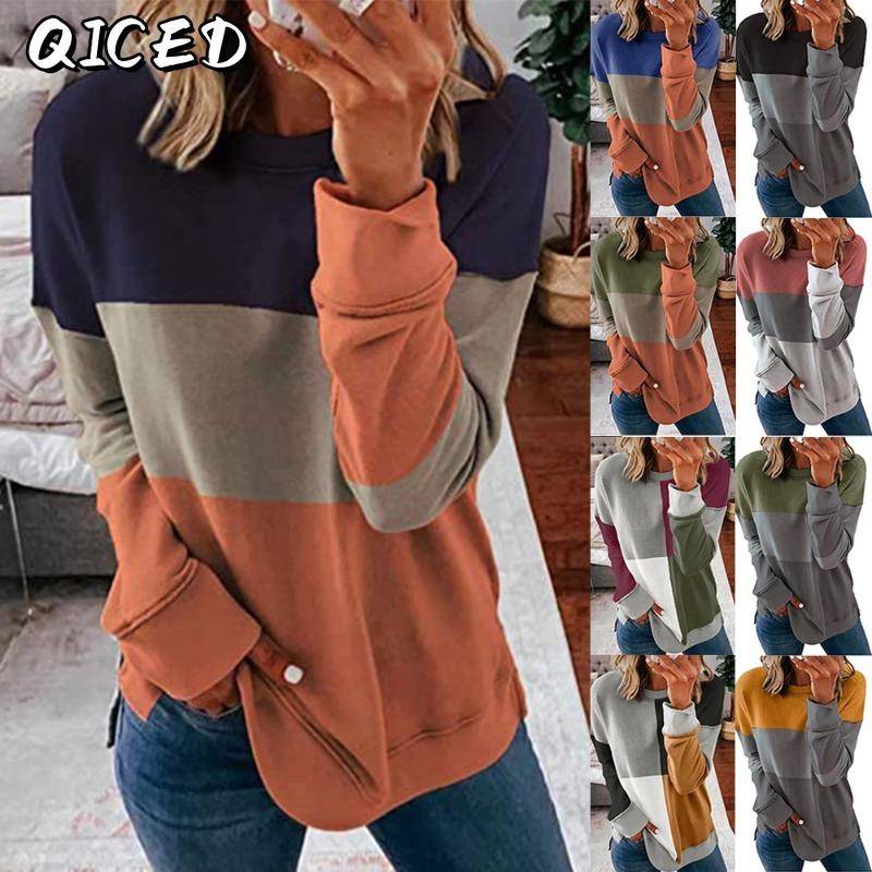 QICED Women's Fashion Casual Long Sleeve O-Neck Blouses & Shirts