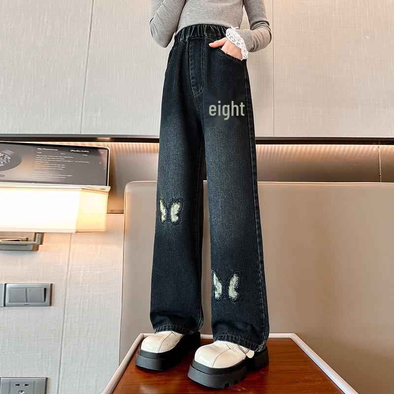 

Джинсы широкие с флисовой подкладкой для детей - Осенне-зимний стиль, Прямые для мальчиков и девочек, Утепленные брюки 130 cm