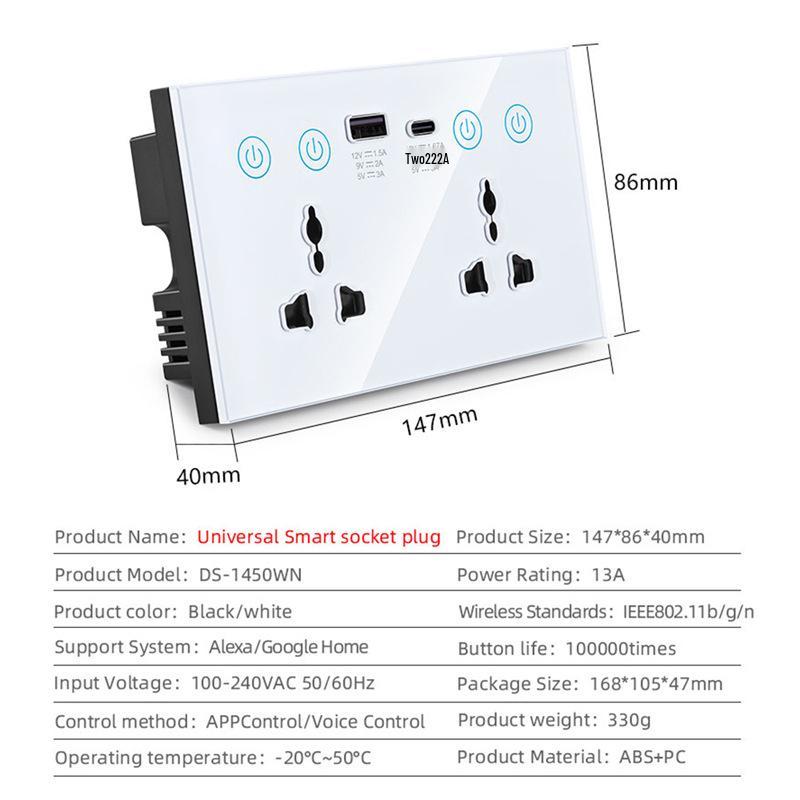 Tuya WiFi Smart Wall Socket with Alexa & Google Home Voice Control