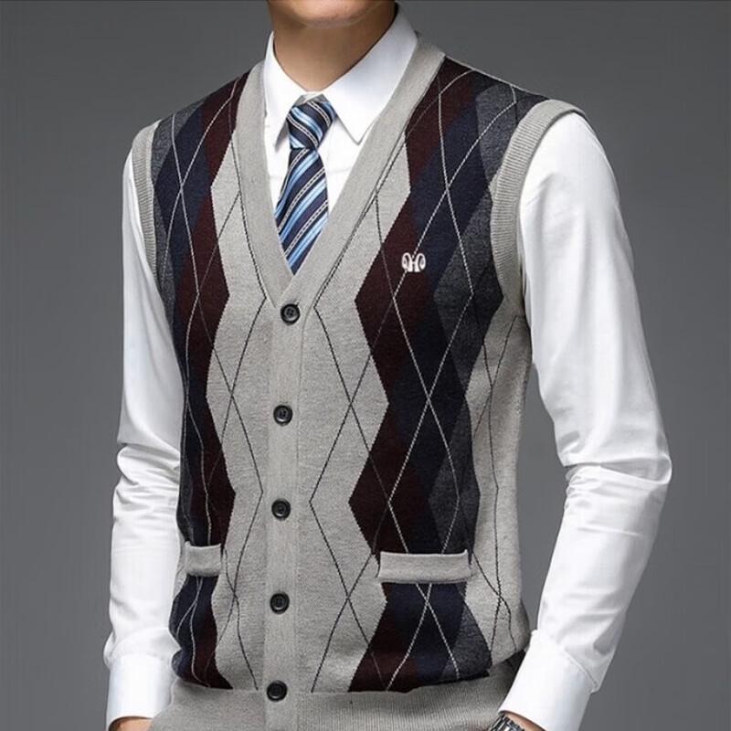 Hengyuanxiang Men's Thickened Wool Blend V-Neck Knit Vest