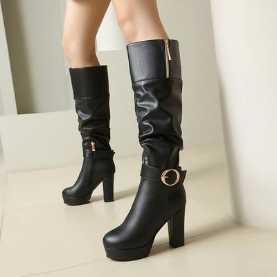 Women's High-heeled Boots Autumn and Winter New Waterproof Table Thick-heeled Large-size Medium Boots