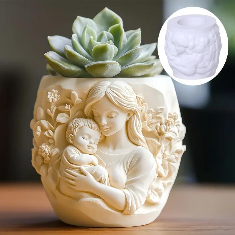 Dancing boy relief succulent plant flowerpot resin silicone mold surfing boy storage box mold grassland candle cup gypsum molds
