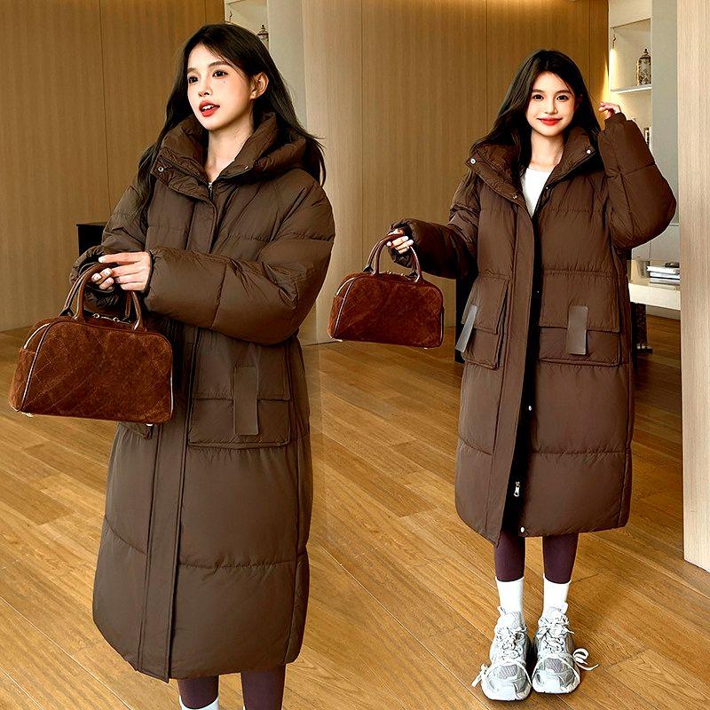 

Модное зимнее пальто свободного кроя с большими карманами для женщин M кофейный