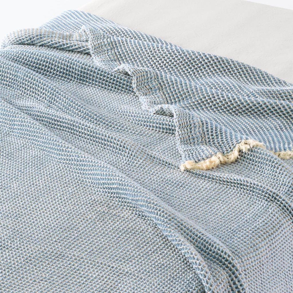 MUJI Waffle Weave 180 x 200 76431640 Blanket, Double, cm, Blue,