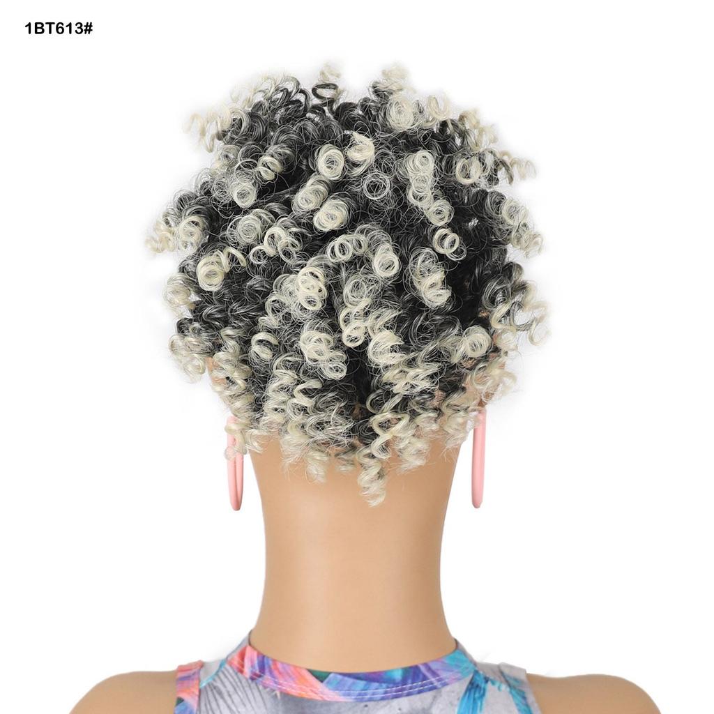 African Curly Hair Bun Donut Chignon Scrunchie Wrap Afro Puff Black Synthetic Hairpiece for Women Daily Use