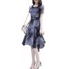 2026 Summer Women's Short Sleeve Chiffon Swallowtail Dress with Korean Print
