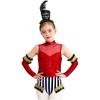 Girls Circus Costume Set Sequins Mock Neck Sleeveless Jumpsuit Press Buttons Metallic Oversleeve Top Hat