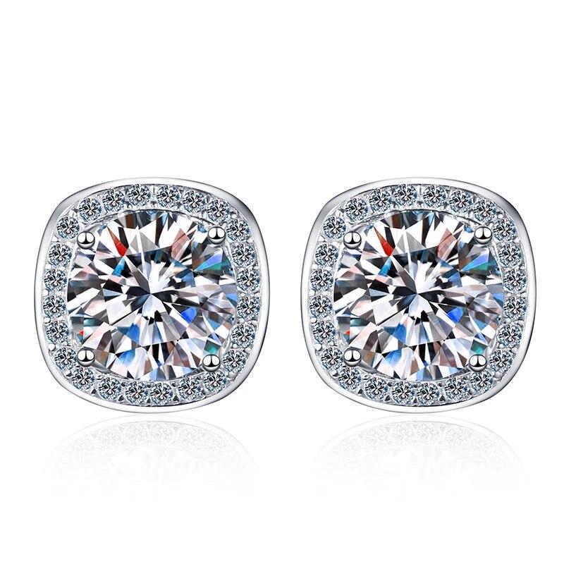 D Color 100% Moissanite Stud Earrings 1-2 Carat Lab Created Diamond Halo Stud Earrings Sterling Silver Diamond Earring For Women Men