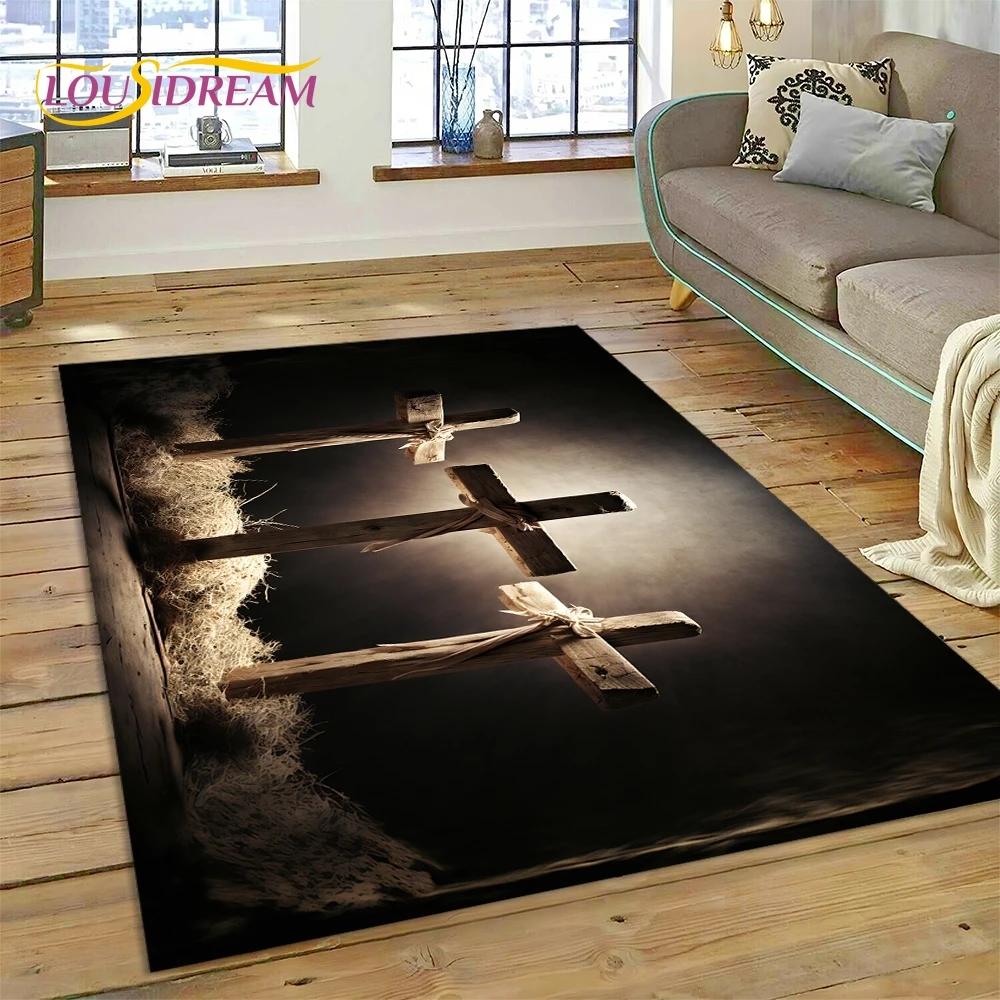 New 3D Pray Holy Bible Cross Jesus Carpet for Living Room Bedroom Home Decor,Floor Mat Non-slip Decoration for Sofa Doormat Gift