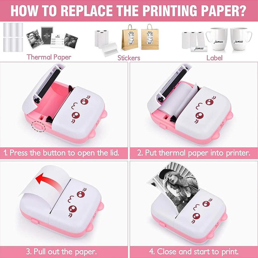 Portable Printer Bluetooth Connection Inkless Thermal Student Pocket Mini Label Printer School Office Supplies Stationery