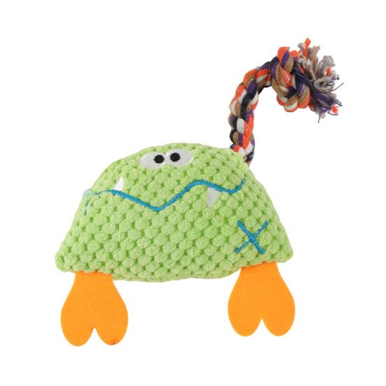 Corduroy Dog Chew Toy Squeaky Plush Toy with Colorful Rope Chew Resistant Self-Entertainment Toy Dogs Tug Toy for Small