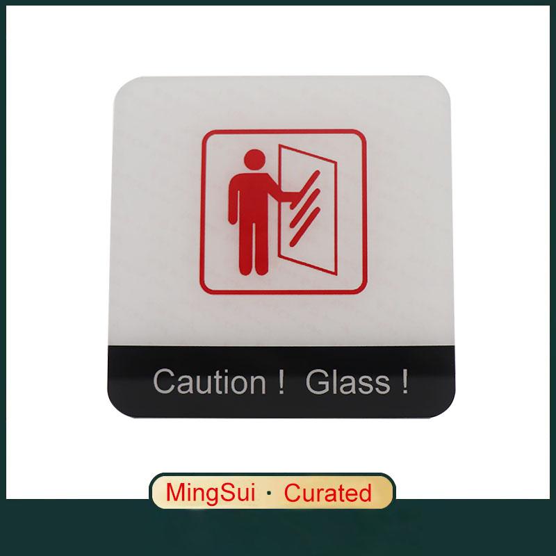 Pop Black Acrylic Creative Signage Caution Glass Sign Wall Label Sticker Warning Badge for Shopping malls Office buildings Hotels Restaurants Banks