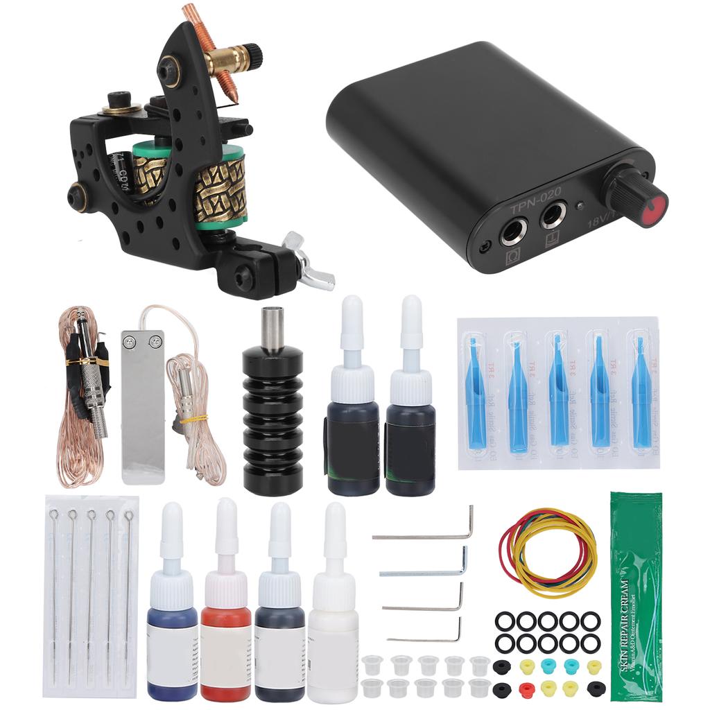 Complete Tattoo Machine Kit Professional Tattoo Kit with Coils Tattoo Machine 6 Ink Power Supply