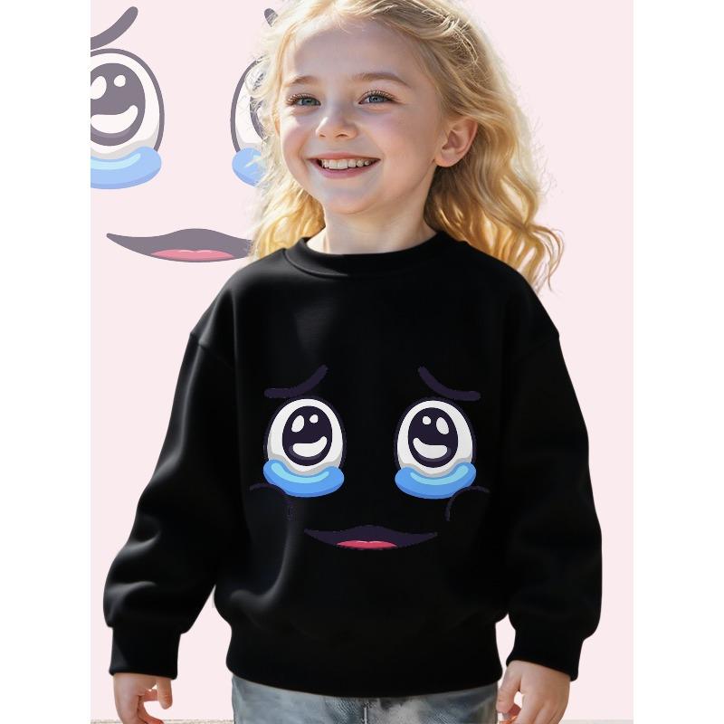 Kids Crewneck Sweatshirt, Cute Smiley Crying Face Tear Drop Graphic Print