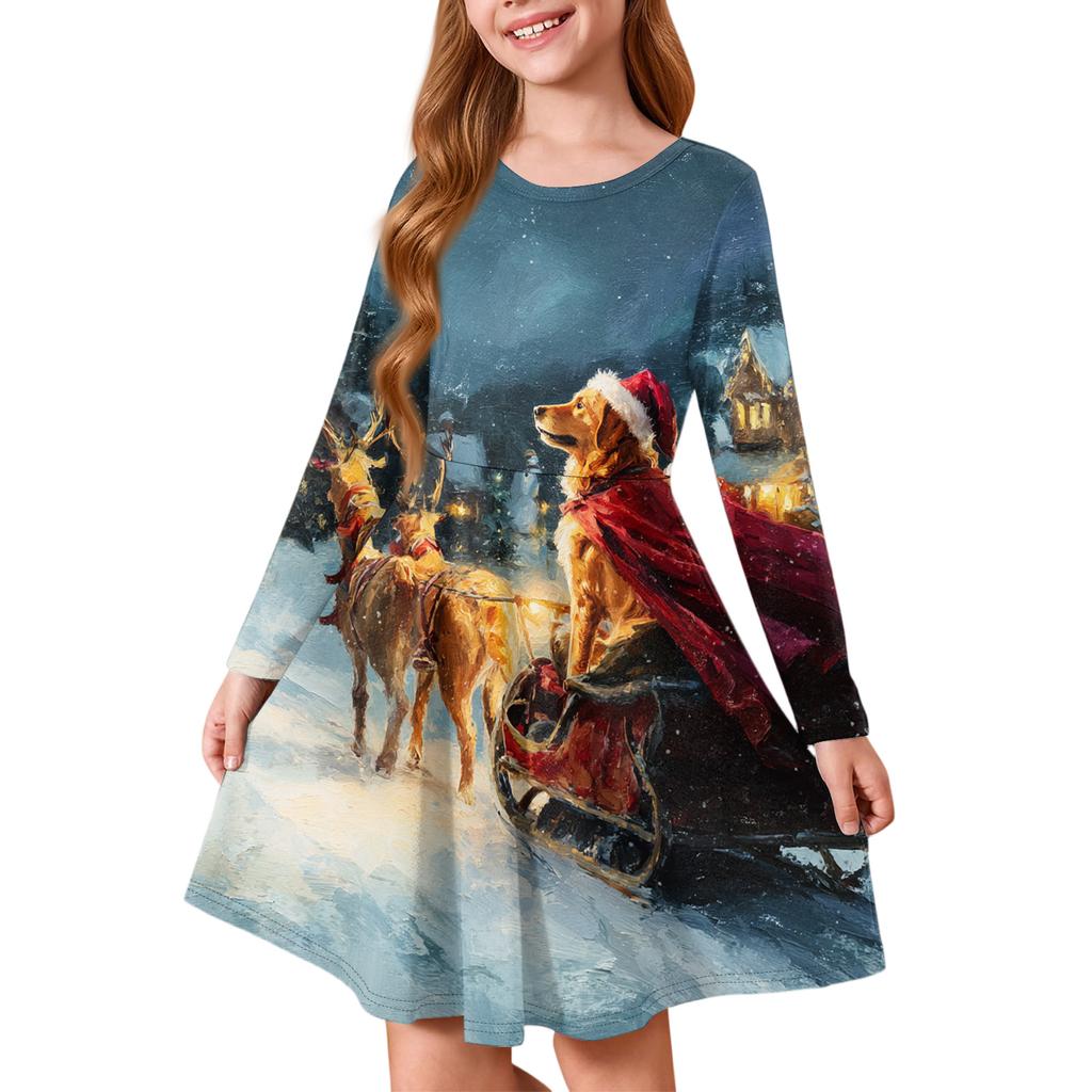 Girls' Princess Dress - Long Sleeve A-Line T-Shirt Dress Christmas Day