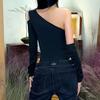 Fashion Sexy Style See-through Mesh Patchwork Shoulder Long Sleeves Jumpsuit Women's Autumn Silm Slim Looking Base Pure Color Tops