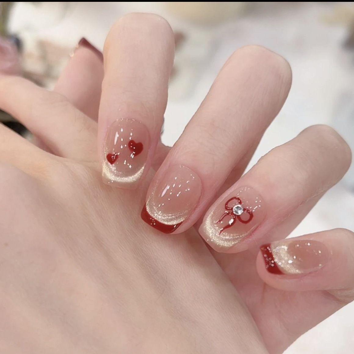 Sweetheart Butterfly Rhinestone Cat Eye Press-on Nails - Valentine s Day Special Bagged XS