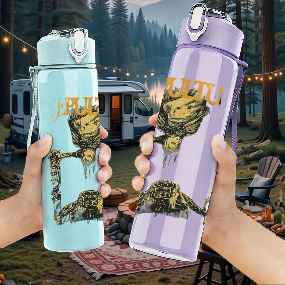 PC Retro Drill Machine Industrial Sketch Print 750ml colorful plastic sports water bottle leakproof pop up lid with straw for outdoor work home use