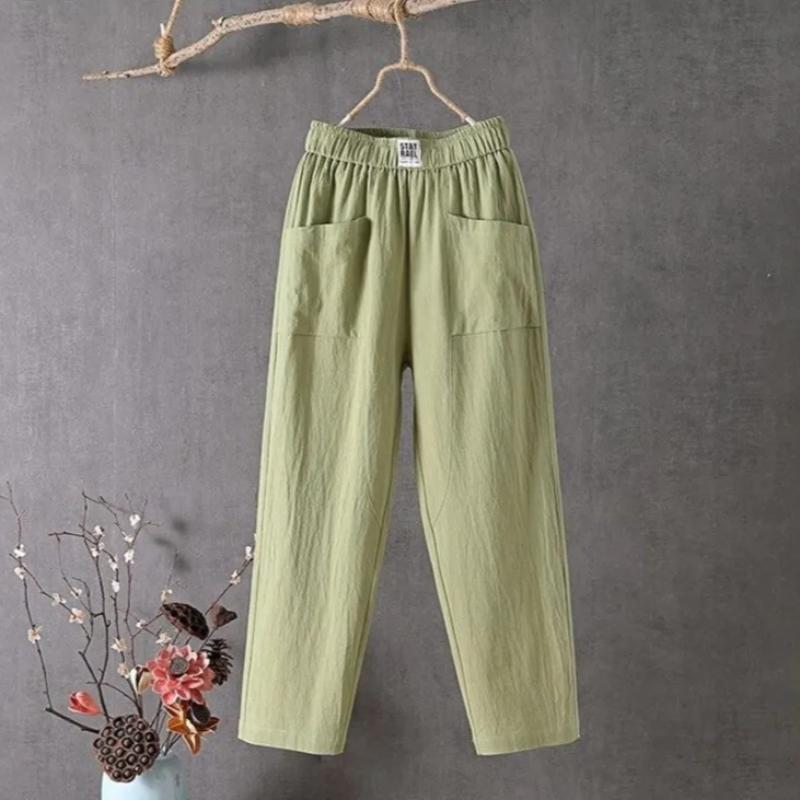 Cotton and Linen Casual Pants for Women Solid Loose Straight Pants Summer Thin Harem Pants White Red